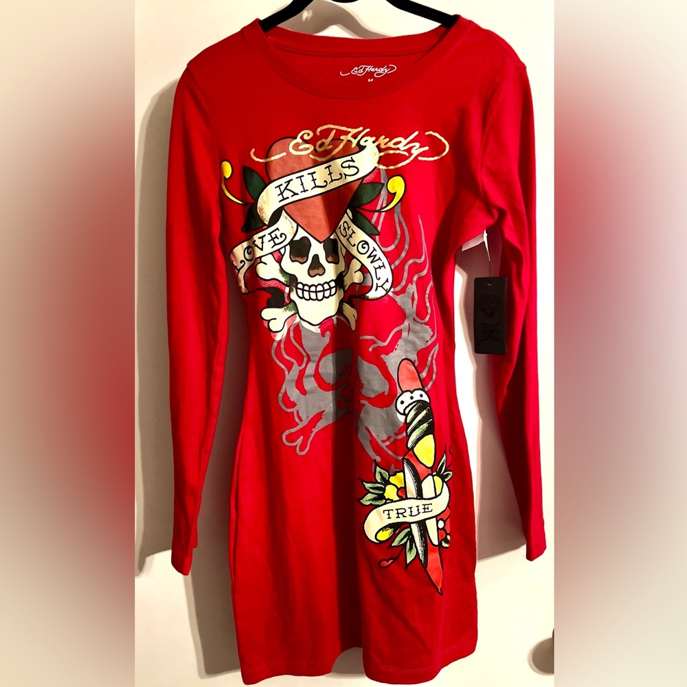 NWT Ed Hardy ‘Love’ Long Sleeve Red Graphic‎ Skull Mini Dress-Size Med

SKU 0224